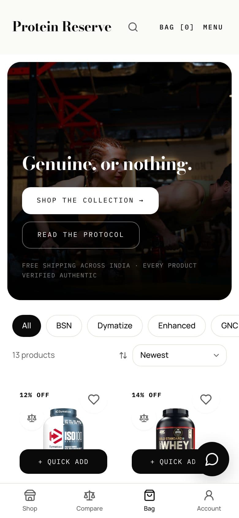 proteinreserve.in — home screen, pre-launch